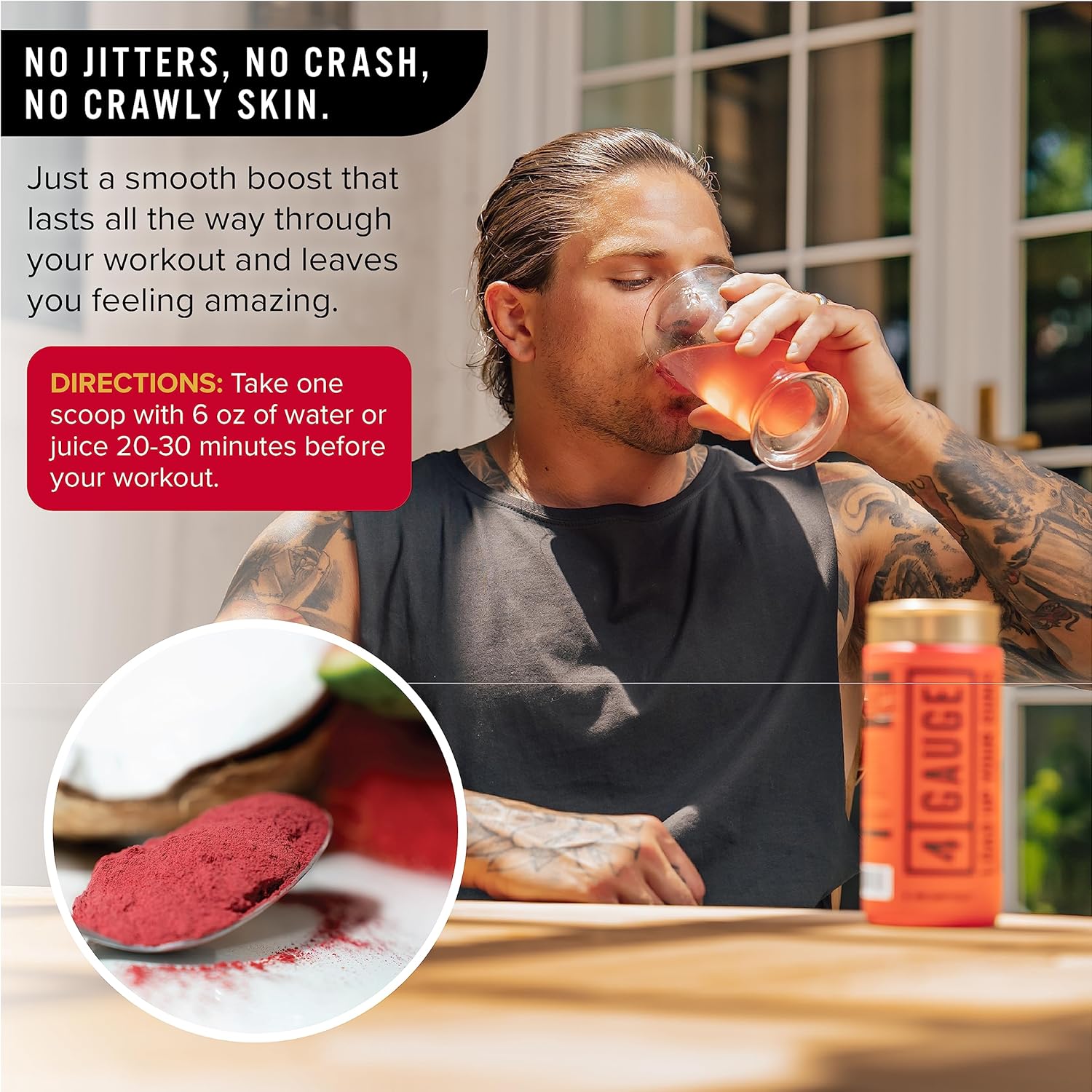 Natural Preworkout Supplement for Energy & Focus | 30 Servings | Nitric Oxide Boost | L-Citrulline, L-Carnitine, Creatine | No Jitters | Frozen Lemonade Flavor