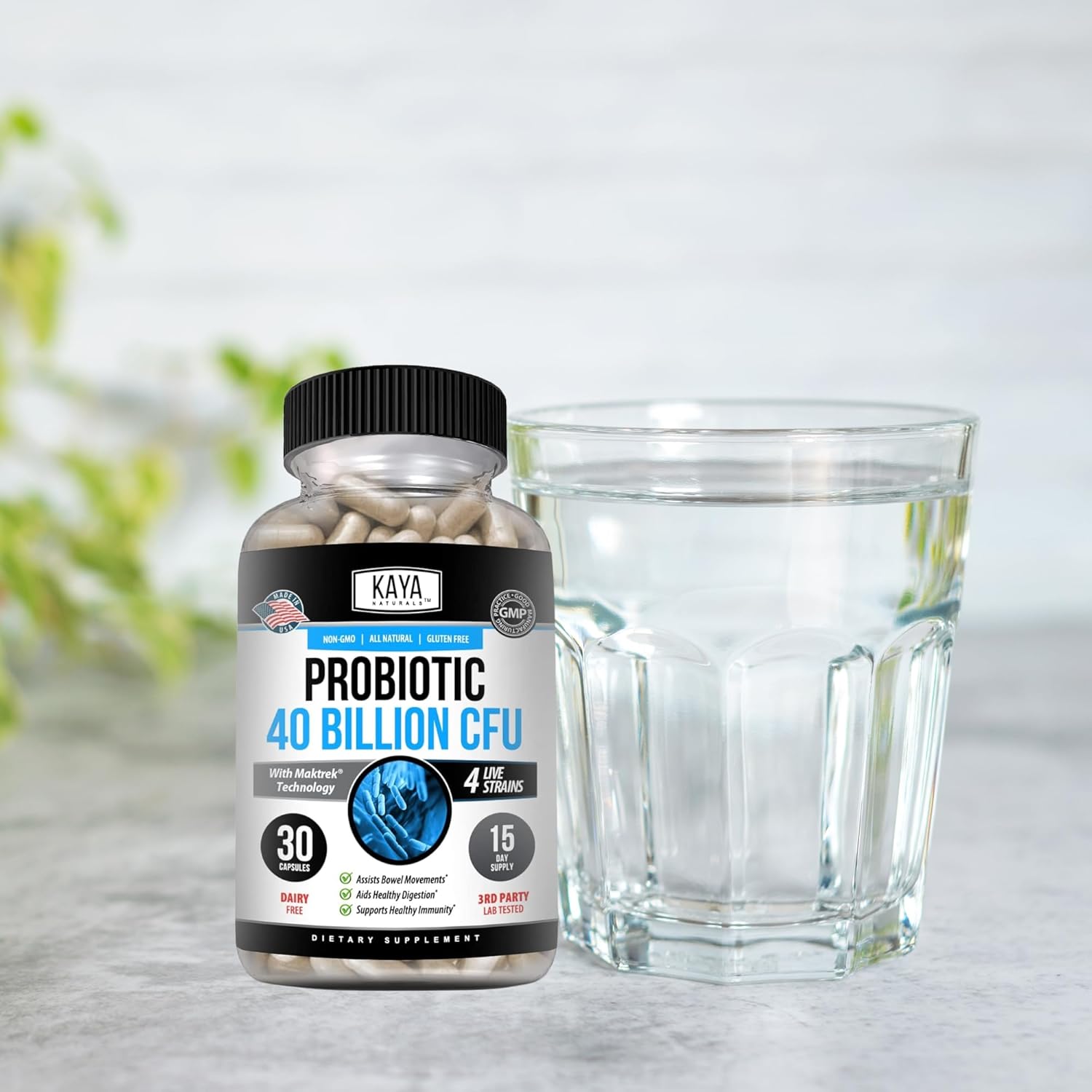 Natural Probiotic 40 Billion CFU Supplement for Gut Health & Immune Support - 30 Count - Women, Men, Adults - Promotes Digestive Health