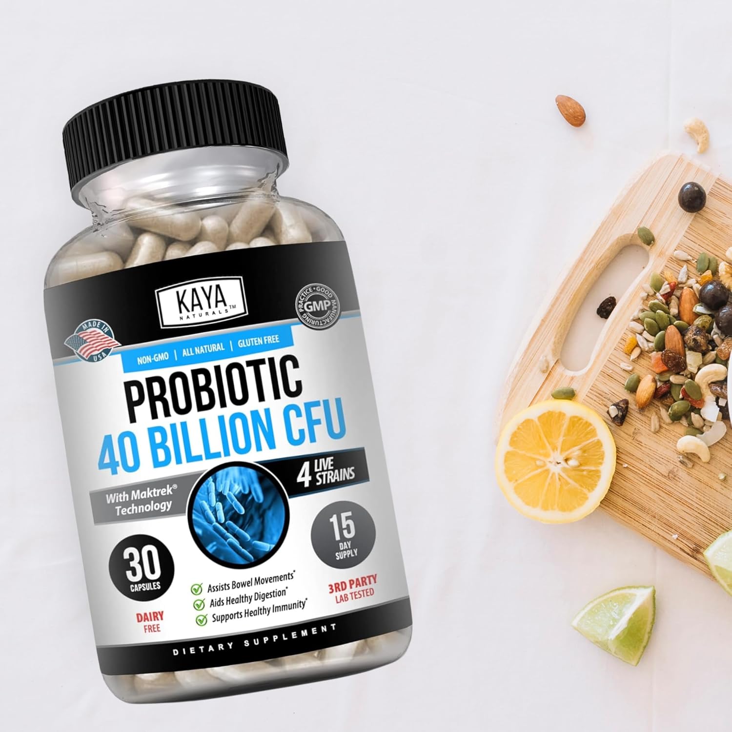 Natural Probiotic 40 Billion CFU Supplement for Gut Health & Immune Support - 30 Count - Women, Men, Adults - Promotes Digestive Health