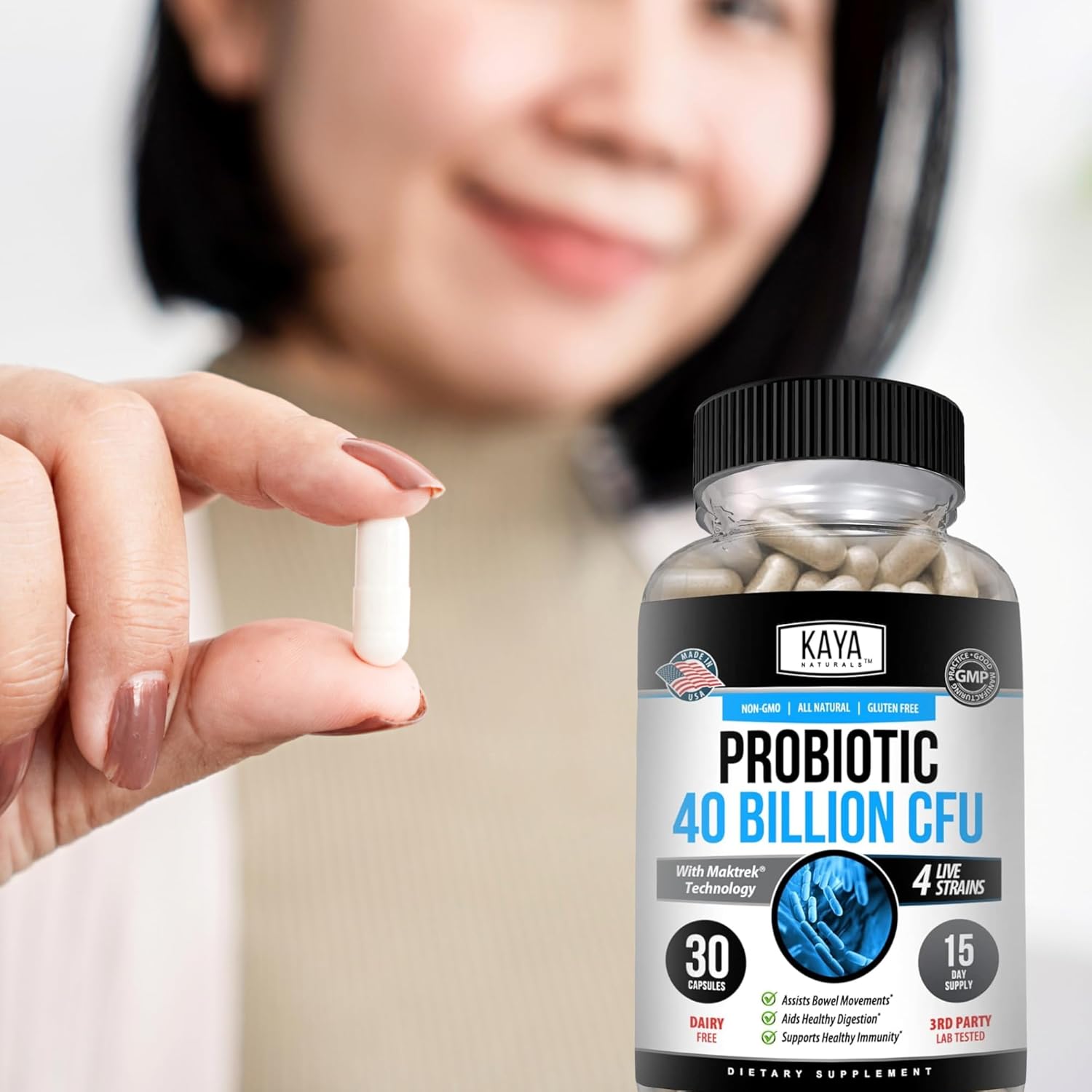 Natural Probiotic 40 Billion CFU Supplement for Gut Health & Immune Support - 30 Count - Women, Men, Adults - Promotes Digestive Health