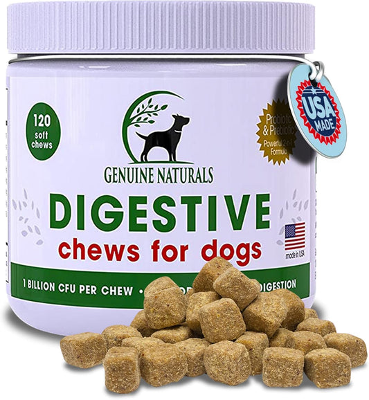 Natural Probiotic Chew for Dogs - Digestive Supplement by FurParents - Supports Gut Health, Diarrhea, Upset Stomach, Bad Breath & Constipation - 120 Count