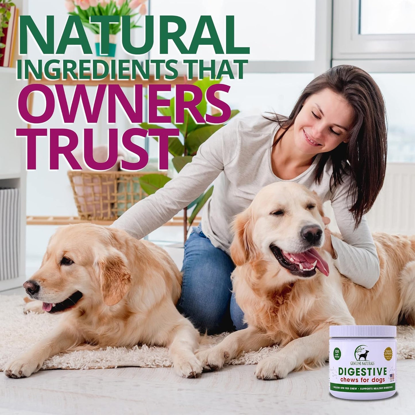 Natural Probiotic Chew for Dogs - Digestive Supplement by FurParents - Supports Gut Health, Diarrhea, Upset Stomach, Bad Breath & Constipation - 120 Count