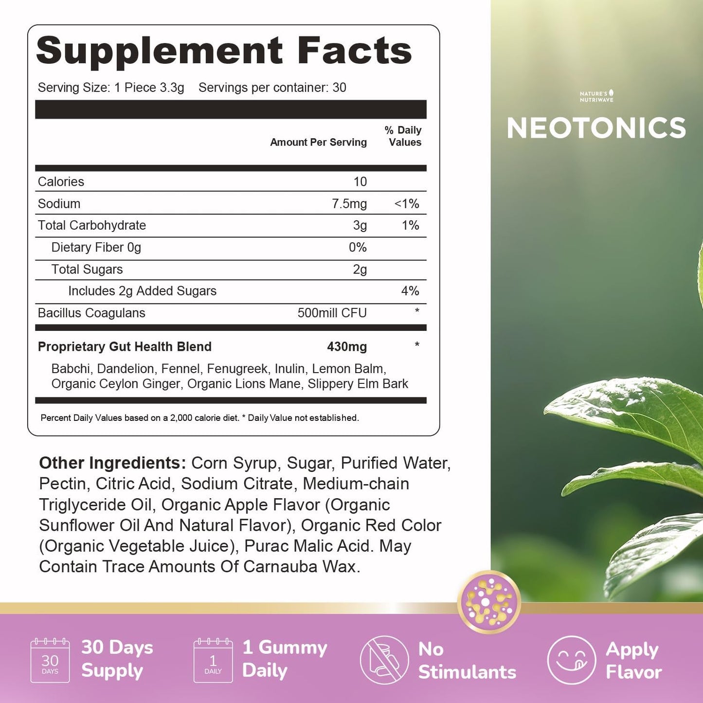 Natural Probiotic Gummies for Skin & Gut Health - Chewable Daily Probiotics for Men & Women - Apple Flavor, 30 Gummies