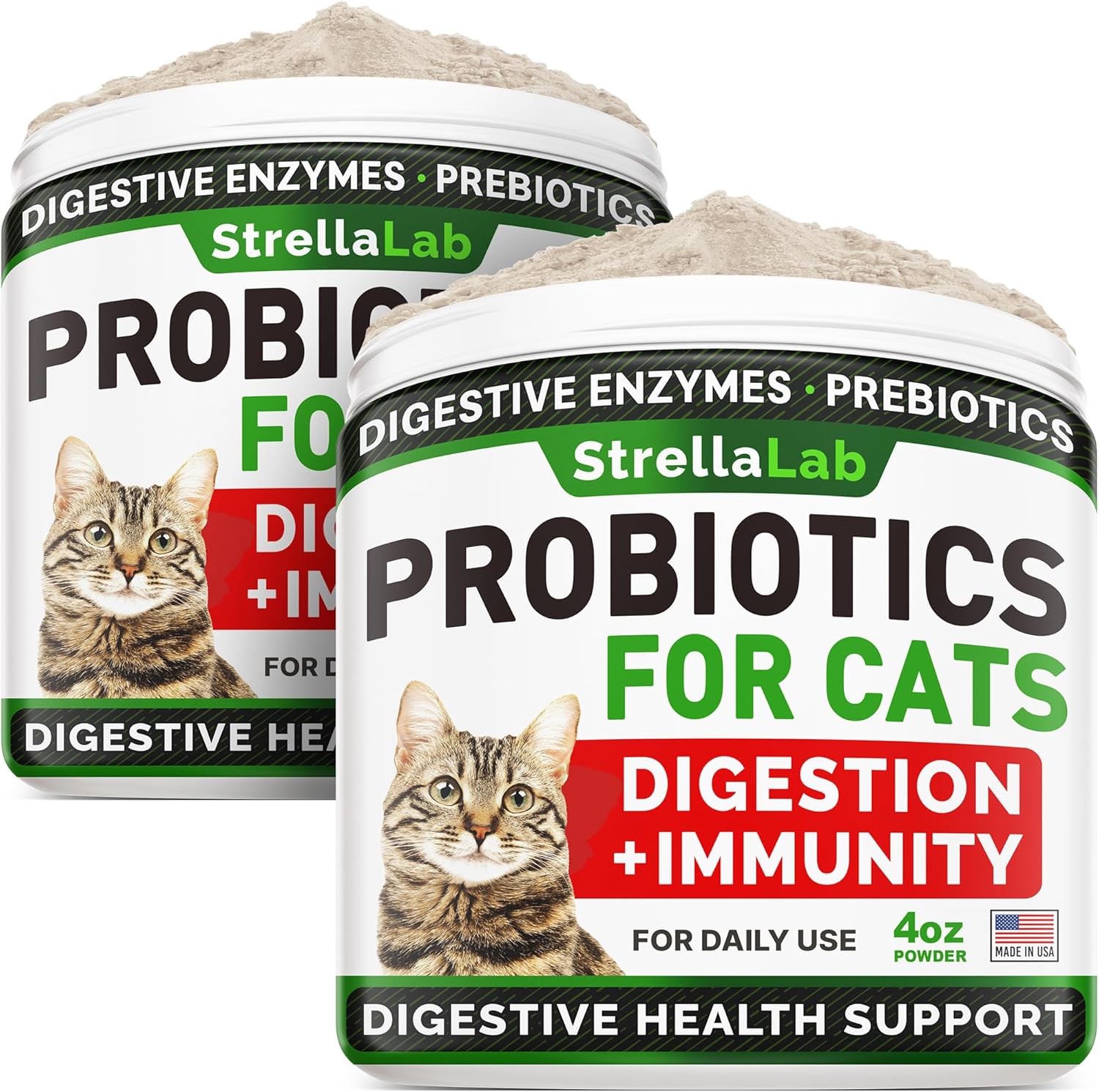 Natural Probiotic Powder for Cats and Dogs - Digestive Health Supplement with Enzymes, Prebiotics - Relieves Upset Stomach, Diarrhea, Gas, Constipation - 4oz (Pack of 2)