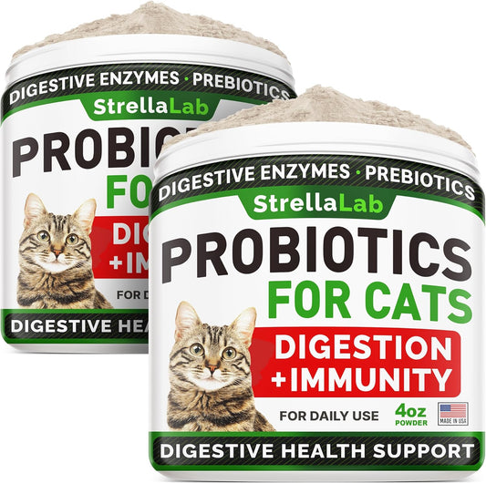 Natural Probiotic Powder for Cats and Dogs - Digestive Health Supplement with Enzymes, Prebiotics - Relieves Upset Stomach, Diarrhea, Gas, Constipation - 4oz (Pack of 2)