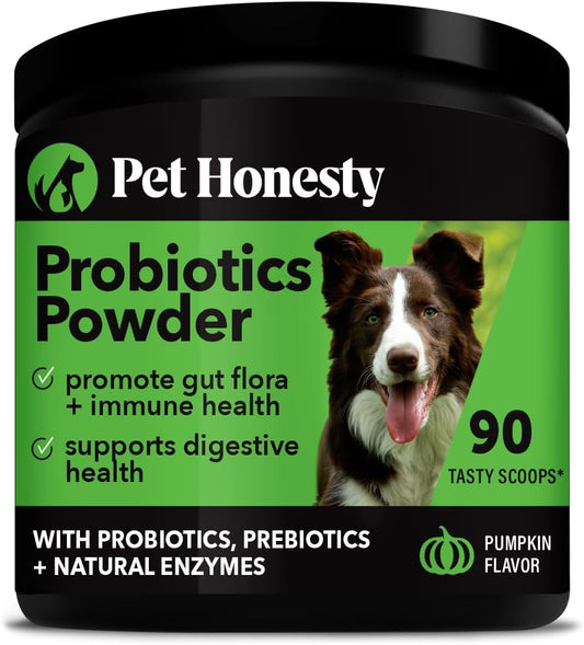 Natural Probiotic & Pumpkin Powder Supplement for Dogs - Supports Healthy Gut Flora, Digestion & Immunity - With Prebiotics, Probiotics, Enzymes, Antioxidants - 90 Scoops