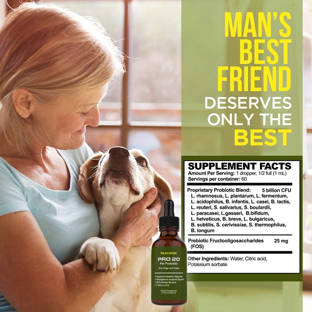 Natural Probiotics for Dogs and Cats - 120 Servings, Digestive Enzymes for Gas Relief, Liquid Vitamins for Gut Health