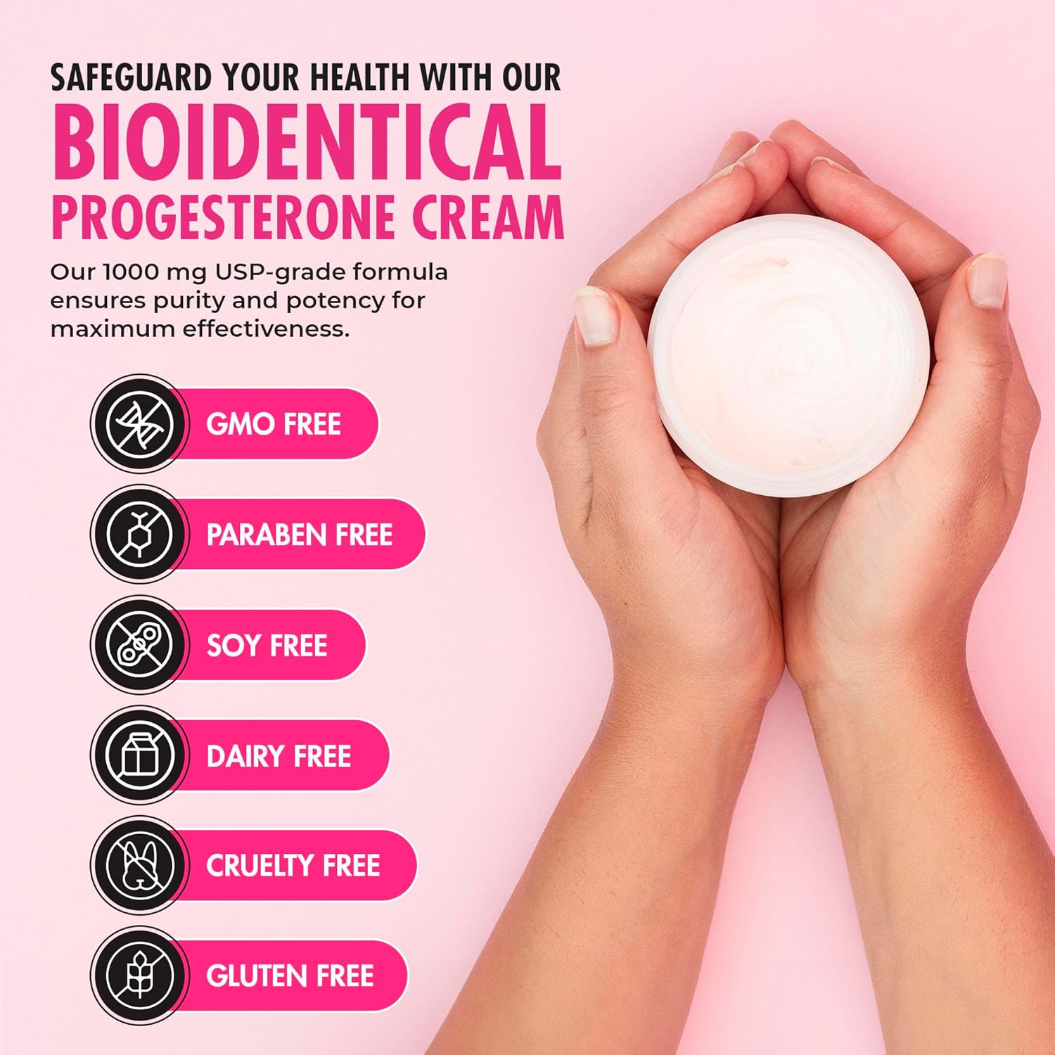 Natural Progesterone Cream for Women - Made in USA - Hormone Balance Formula - Menstrual, Perimenopause, Menopause Relief - Micronized Bioidentical Progesterone - 1,000 mg USP - 2 oz