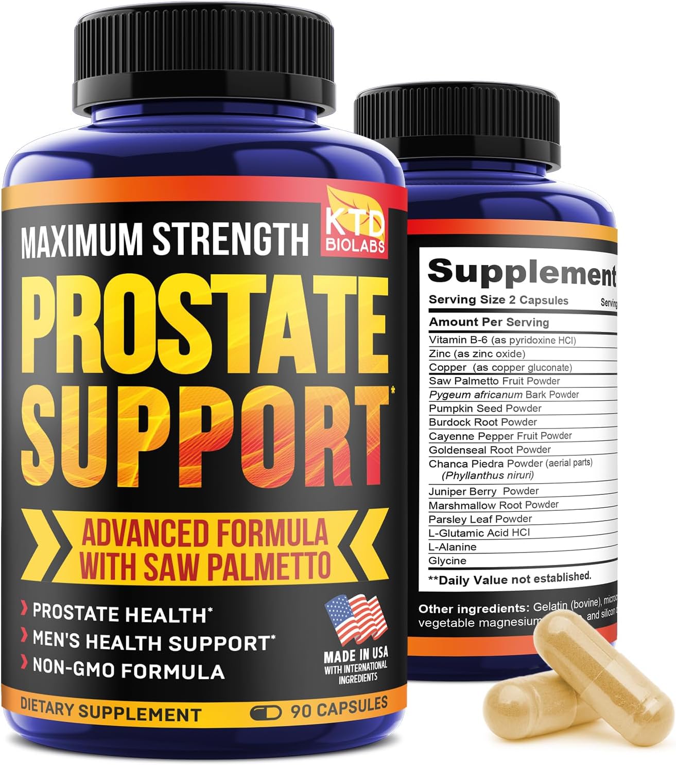 Natural Prostate Health Capsules - Pumpkin Seeds, Pygeum, Saw Palmetto - Bladder Control & Urinary Tract Support - Made in USA