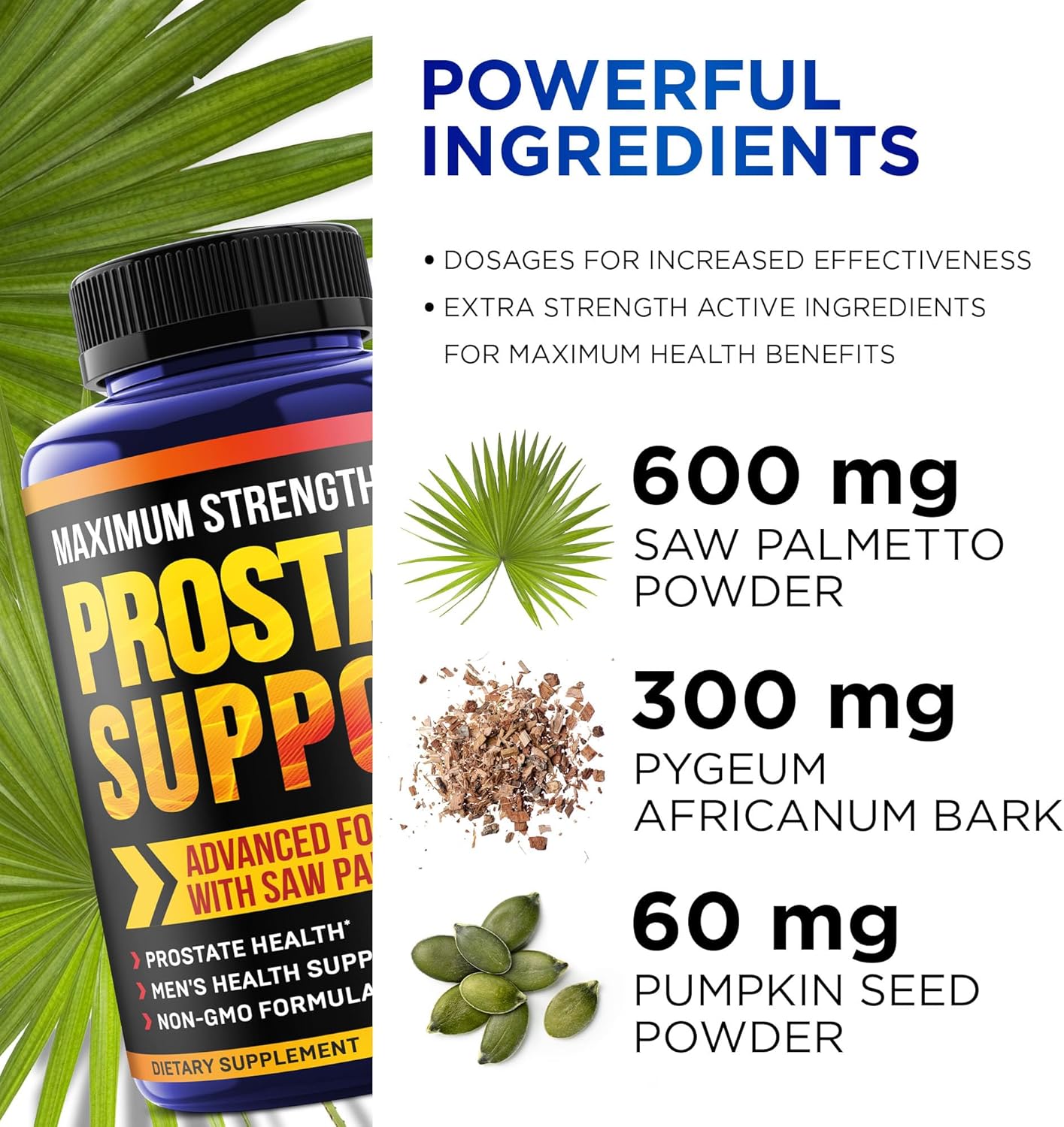 Natural Prostate Health Capsules - Pumpkin Seeds, Pygeum, Saw Palmetto - Bladder Control & Urinary Tract Support - Made in USA