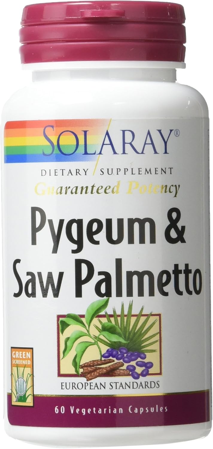 Natural Prostate Health Support with Solaray Pygeum and Saw Palmetto Supplement - 60 Capsules