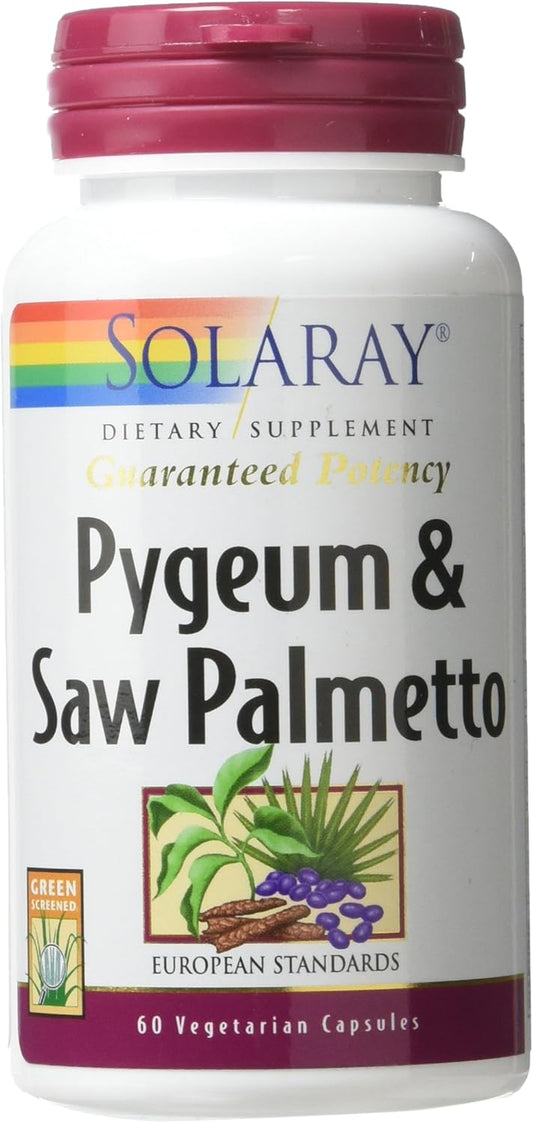 Natural Prostate Health Support with Solaray Pygeum and Saw Palmetto Supplement - 60 Capsules