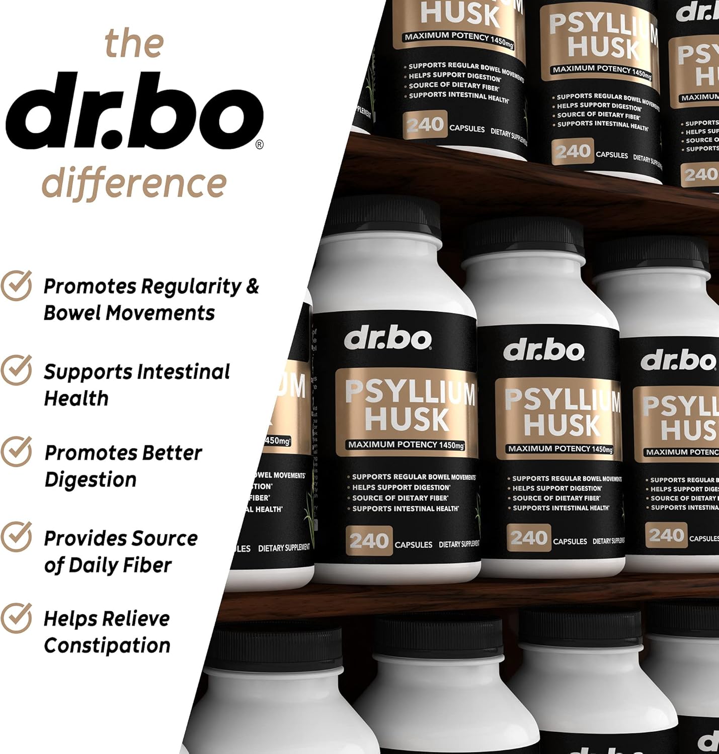 Natural Psyllium Husk Capsules for Constipation Relief - Fiber Supplement for Adults - Soluble Fiber Pills for Daily Regularity - Digestion Support