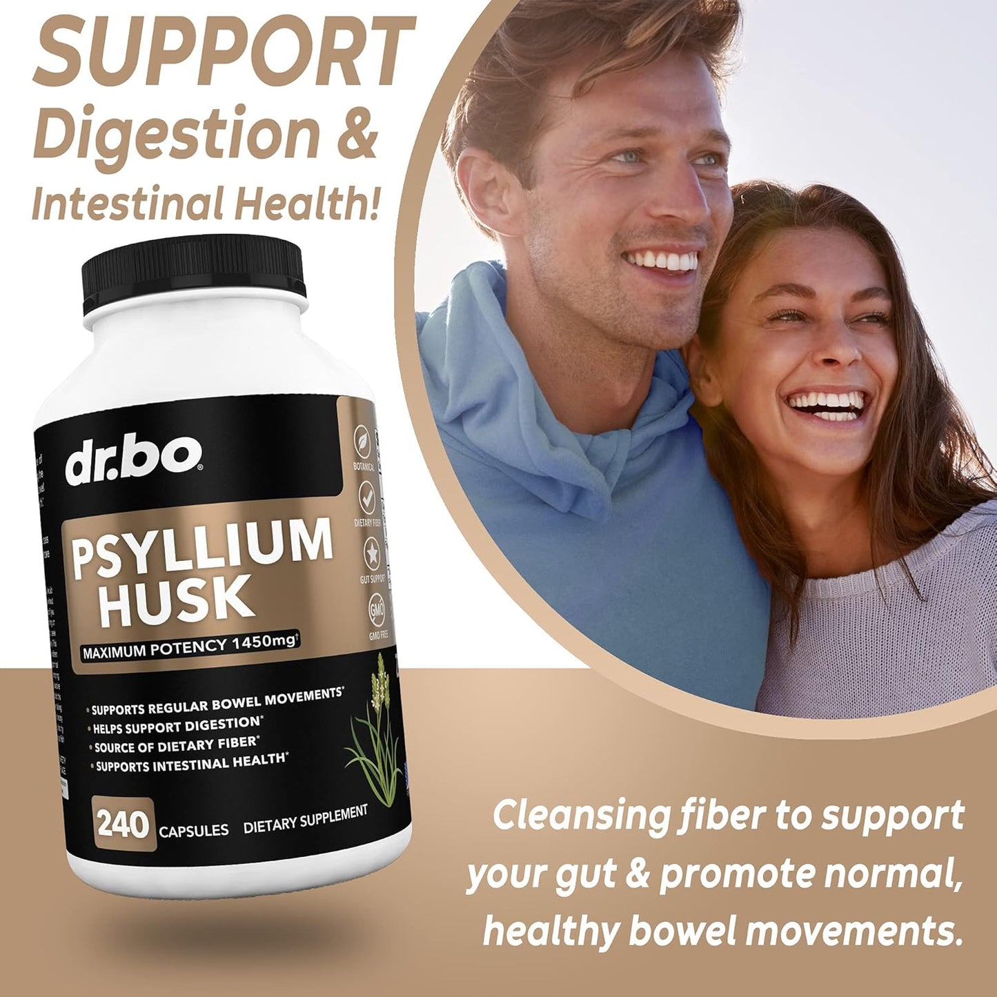 Natural Psyllium Husk Capsules for Constipation Relief - Fiber Supplement for Adults - Soluble Fiber Pills for Daily Regularity - Digestion Support