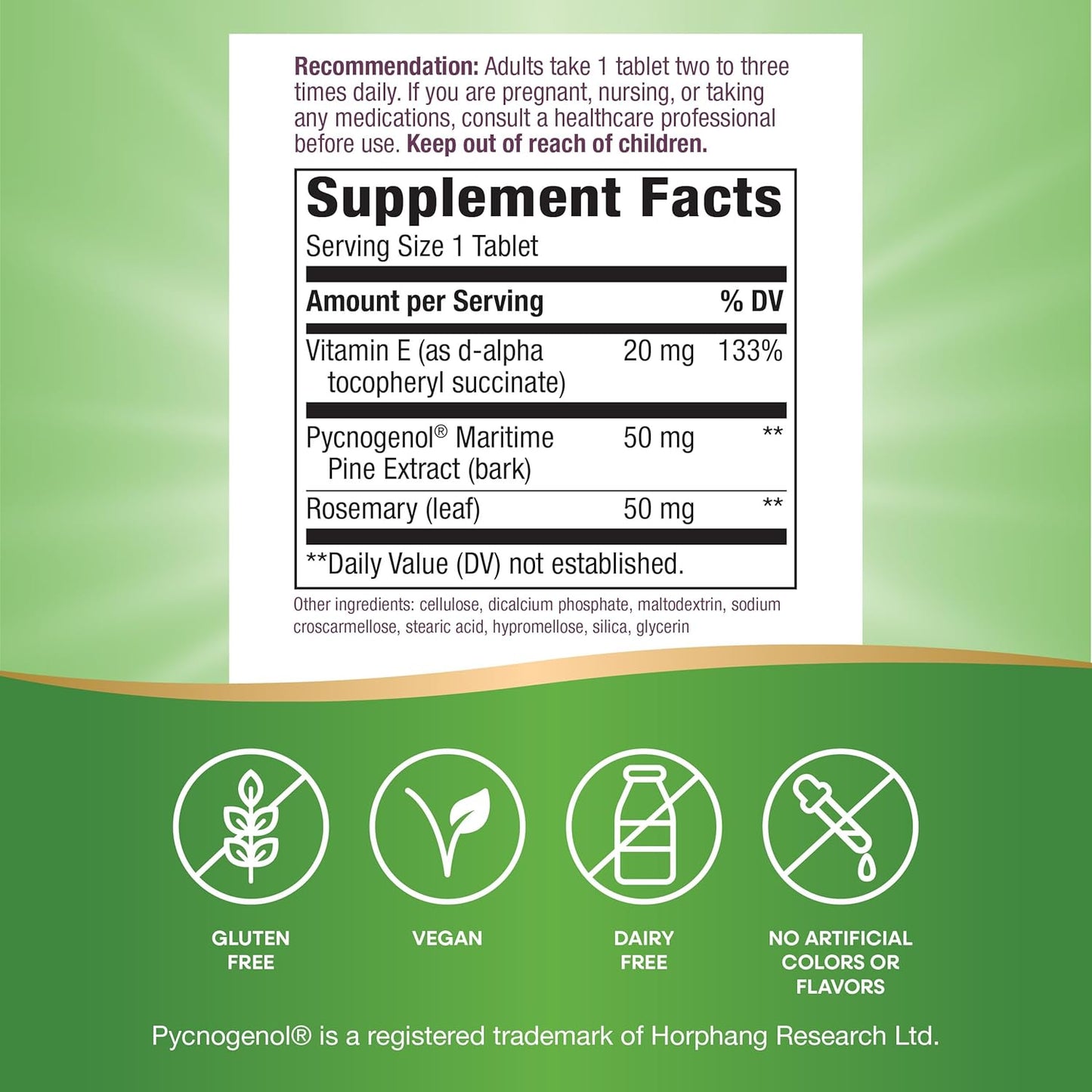 Natural Pycnogenol Supplement for Healthy Circulation - 30 Vegan Tablets