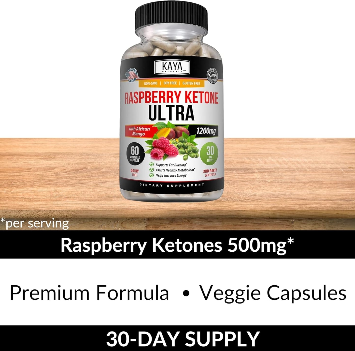 Natural Raspberry Ketone Weight Loss Supplement for Keto Diet - 60 Capsules - Appetite Control & Metabolism Boost