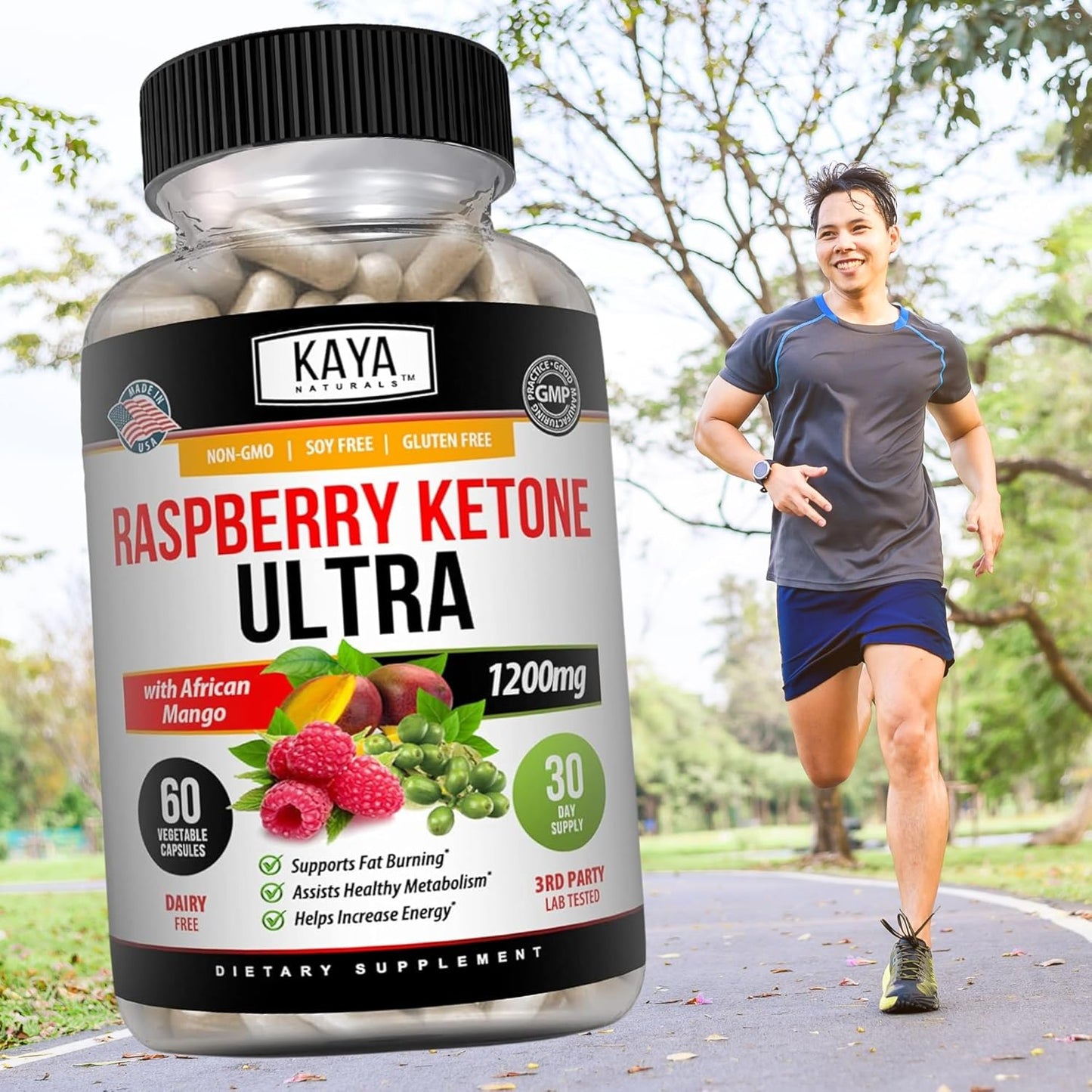 Natural Raspberry Ketone Weight Loss Supplement for Keto Diet - 60 Capsules - Appetite Control & Metabolism Boost
