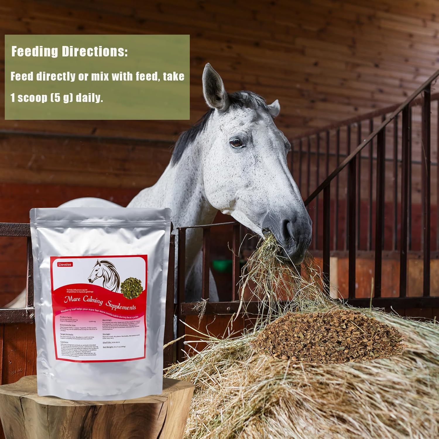 Natural Raspberry Leaf Horse Calming Supplement - 8.8 oz - Eases Anxiety and Discomfort in Mares - Calms During Heat Cycles - Geldings Suitable