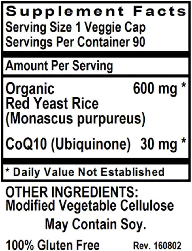 Natural Red Yeast Rice Capsules - 90 Vegetarian Capsules by Holly Hill Health Foods