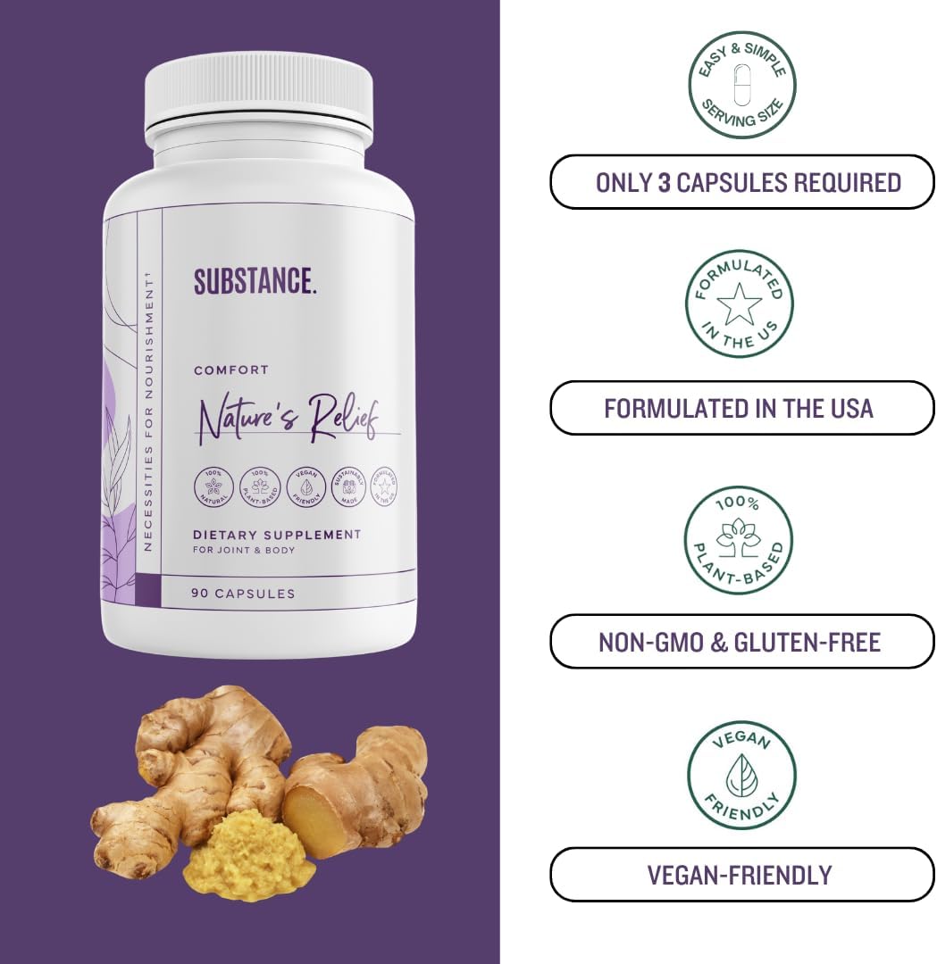 Natural Relief Blend | Turmeric, Boswellia & Ginger Supplement | Ease Body Aches & Improve Mobility | Non-GMO (30 Servings)