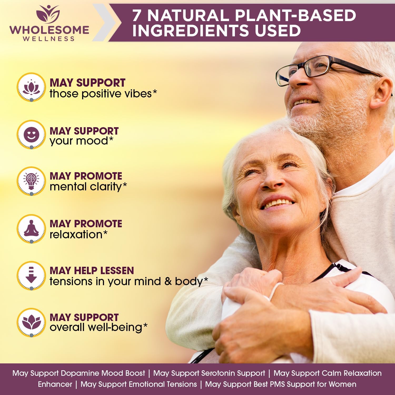 Natural Relief Supplement for Women & Men | Wholesome Wellness Happy Formula - 60 Capsules