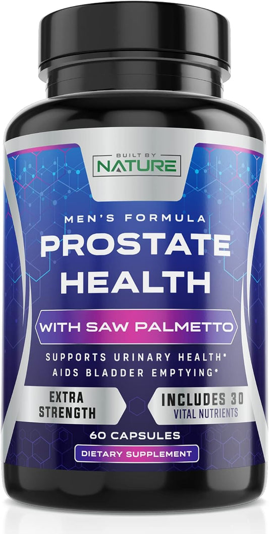Natural Saw Palmetto Supplement for Men - Prostate & Urinary Health, Non-GMO, Gluten-Free, Supports Bladder Emptying, Reduces Inflammation & Balding - 60 Capsules