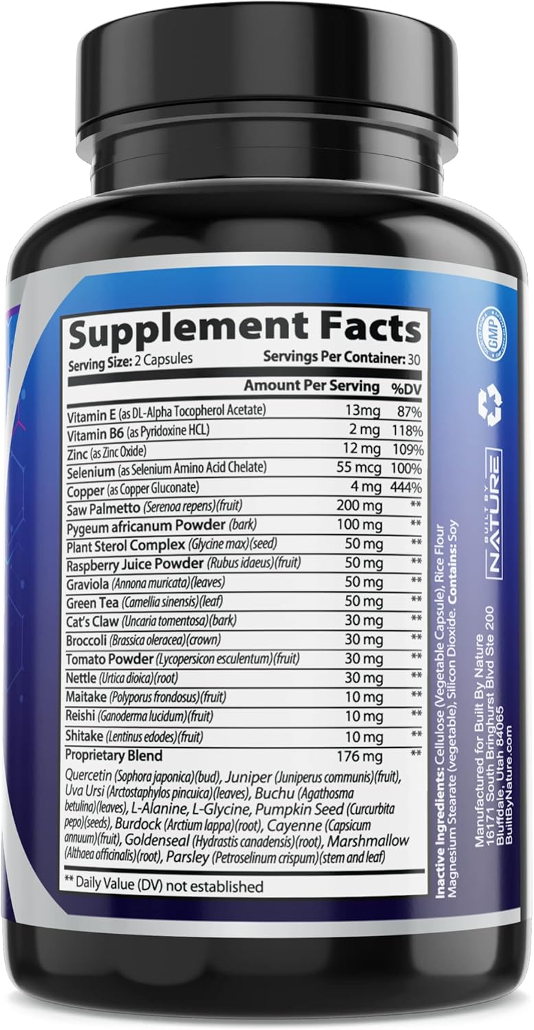 Natural Saw Palmetto Supplement for Men - Prostate & Urinary Health, Non-GMO, Gluten-Free, Supports Bladder Emptying, Reduces Inflammation & Balding - 60 Capsules