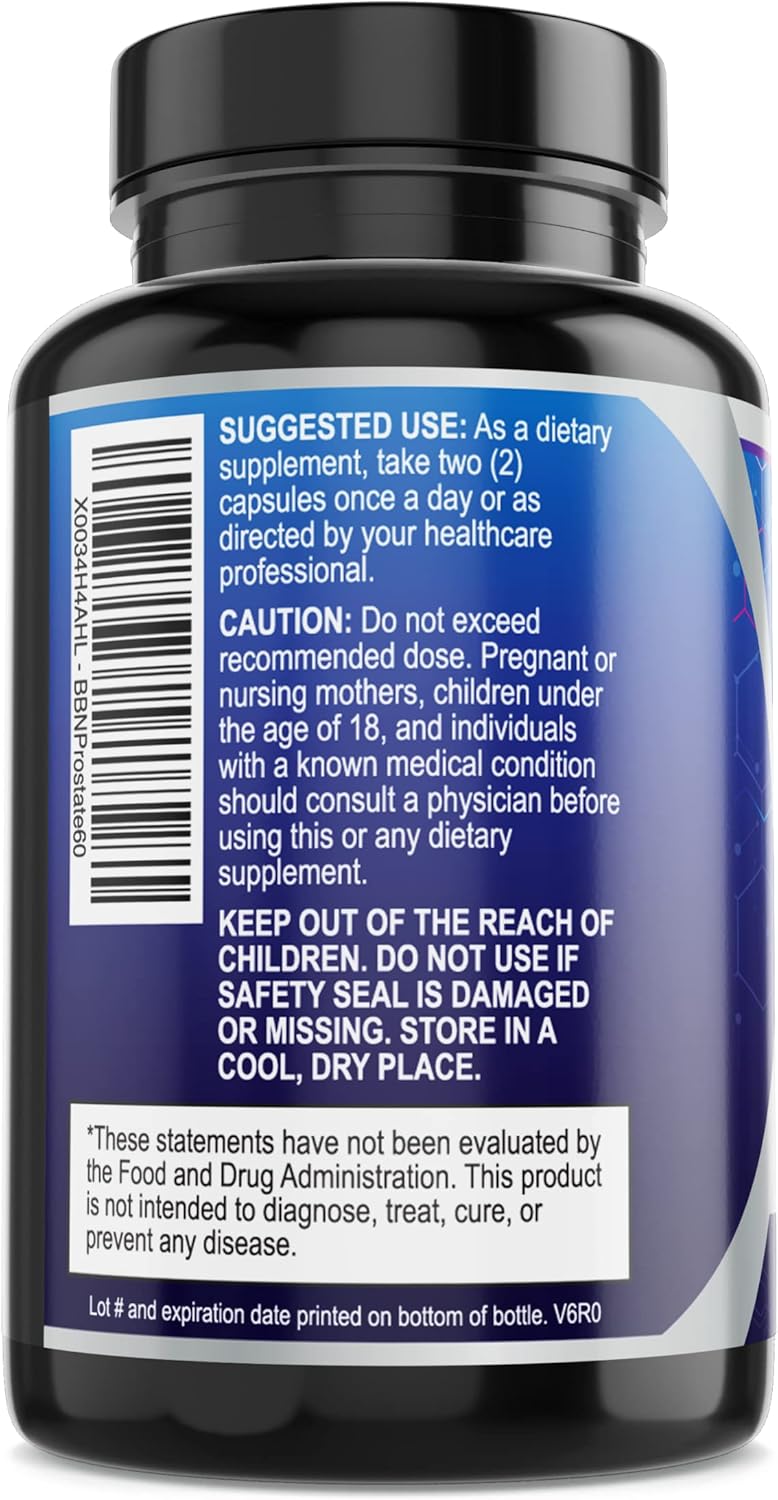 Natural Saw Palmetto Supplement for Men - Prostate & Urinary Health, Non-GMO, Gluten-Free, Supports Bladder Emptying, Reduces Inflammation & Balding - 60 Capsules