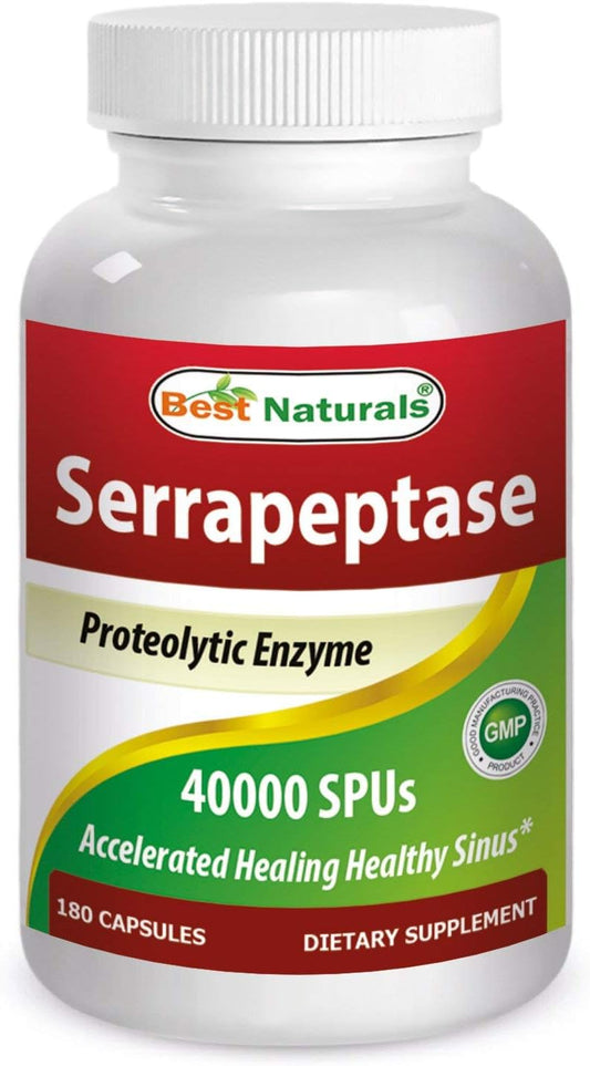 Natural Serrapeptase 40000 SPUs - 180 Capsules - Top Quality Formula