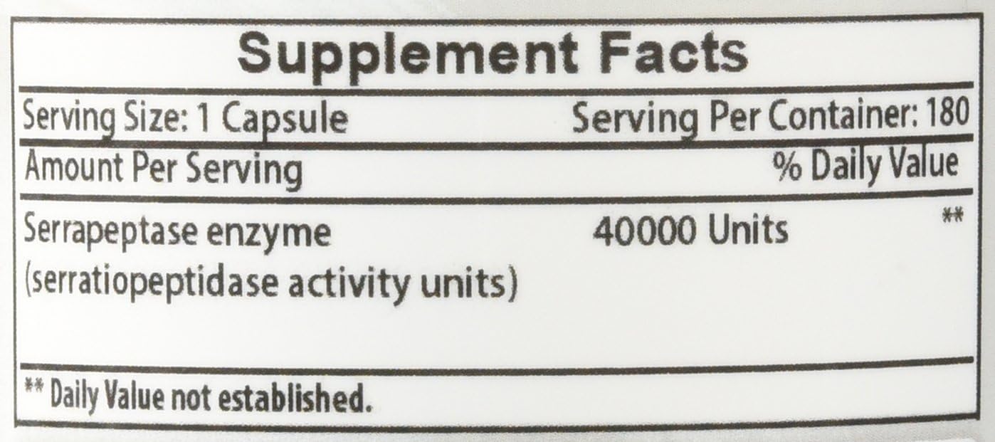 Natural Serrapeptase 40000 SPUs - 180 Capsules - Top Quality Formula
