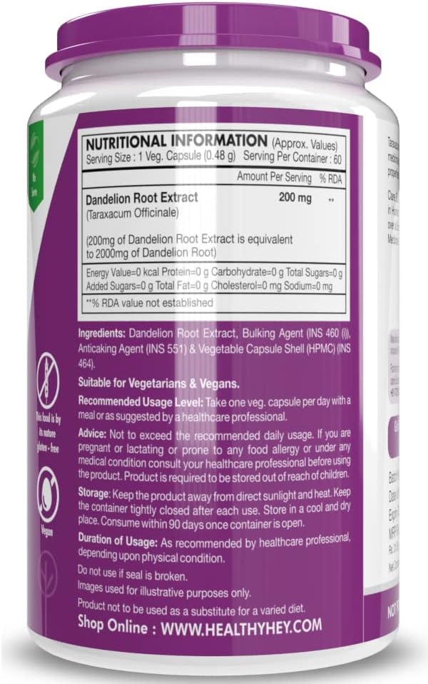 Natural Sheltr Dandelion Root Extract Capsules - 10:1 Ratio for Digestion & Diuretic Support - 60 Veg Caps