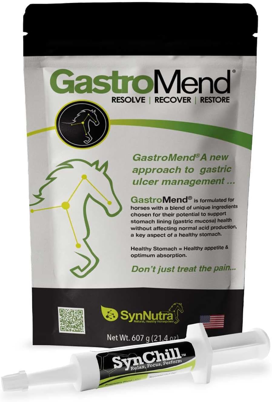 Natural Stomach Health & Behavioral Support Bundle for Horses - 30 Servings - Promotes Calmness & Focus, Aids in Gastric Ulcer Relief, All Natural Formula - SynNutra Equine SynChill + GastroMend