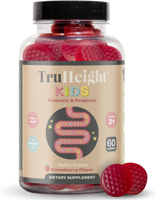 Natural Strawberry Flavored Prebiotic & Probiotic Gummies for Kids 2+, Digestive & Immune Support, Pediatric Recommended Supplement