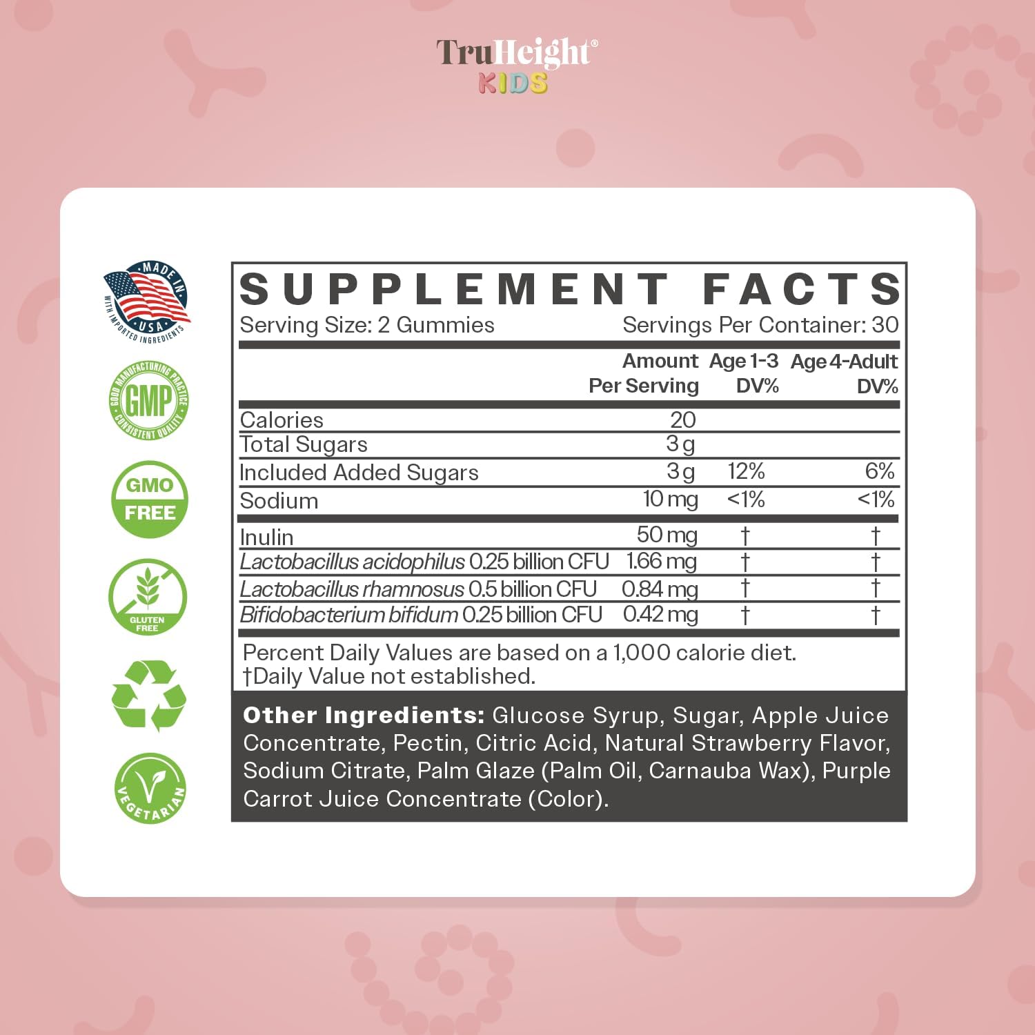 Natural Strawberry Flavored Prebiotic & Probiotic Gummies for Kids 2+, Digestive & Immune Support, Pediatric Recommended Supplement