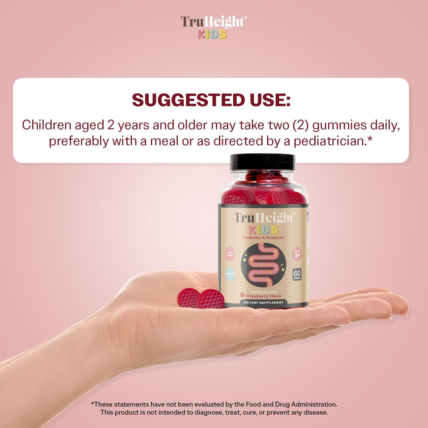 Natural Strawberry Flavored Prebiotic & Probiotic Gummies for Kids 2+, Digestive & Immune Support, Pediatric Recommended Supplement