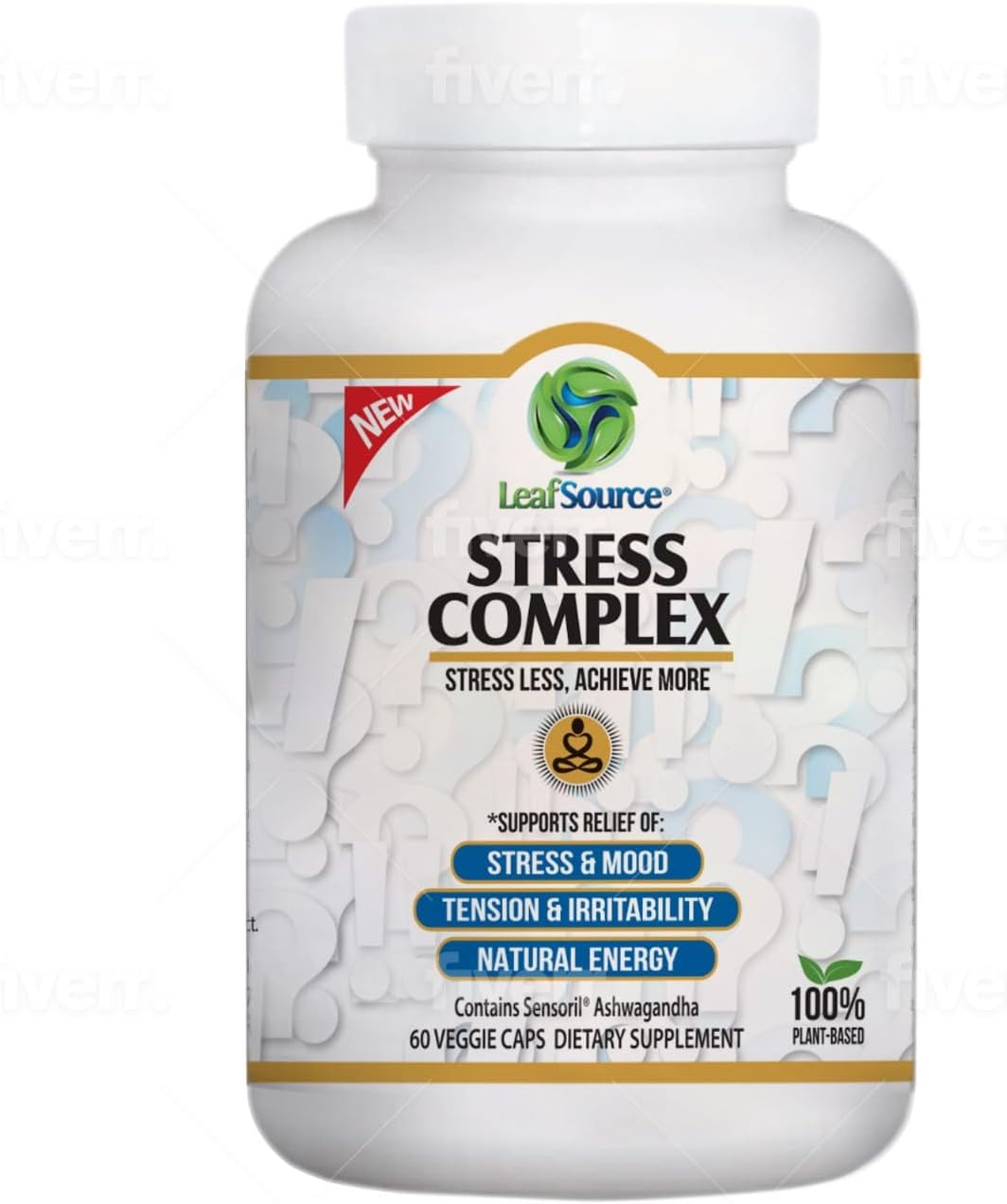 Natural Stress Relief & Energy Boost Capsules with Advanced Ashwagandha Sensirol® - Reduces Irritability, Enhances Focus, Promotes Calm Sleep - 60 Count