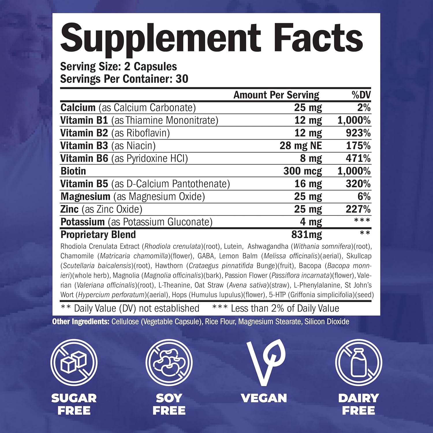 Natural Stress Relief Supplement with Ashwagandha, Valerian, St John’s Wort, GABA & B-Vitamins - Promotes Relaxation, Sleep, Calm & Balanced Mood. Vegan & Non-GMO, 60 Capsules.