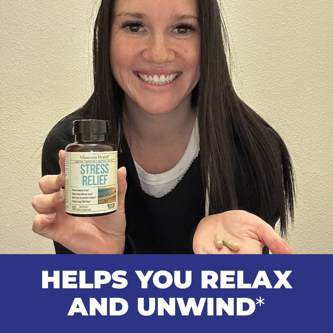 Natural Stress Relief Supplement with Ashwagandha, Valerian, St John’s Wort, GABA & B-Vitamins - Promotes Relaxation, Sleep, Calm & Balanced Mood. Vegan & Non-GMO, 60 Capsules.