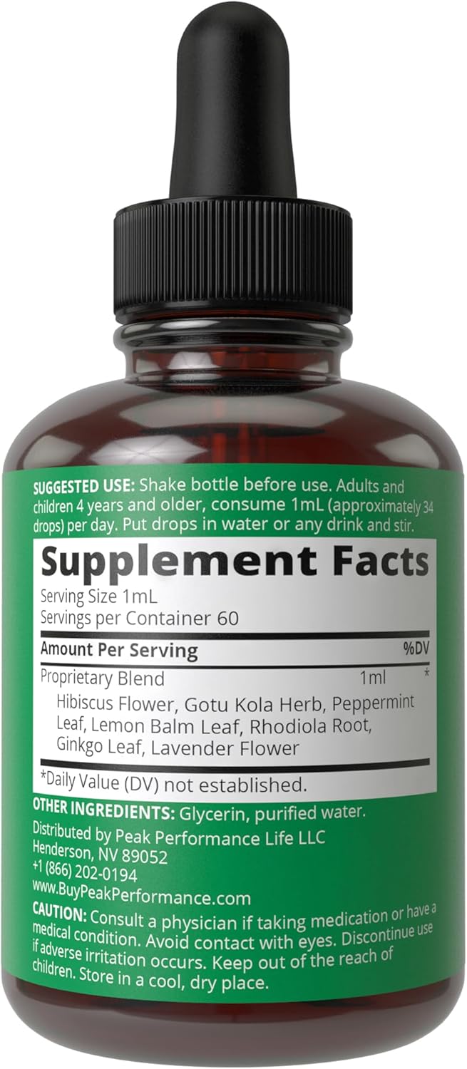 Natural Sugar-Free Kids Focus Drops for Peak Performance - 7-in-1 Vegan Nootropic Liquid Supplement for Attention, Concentration, Memory - Non-Habit Forming, No Bitter Taste - Children, Teenagers