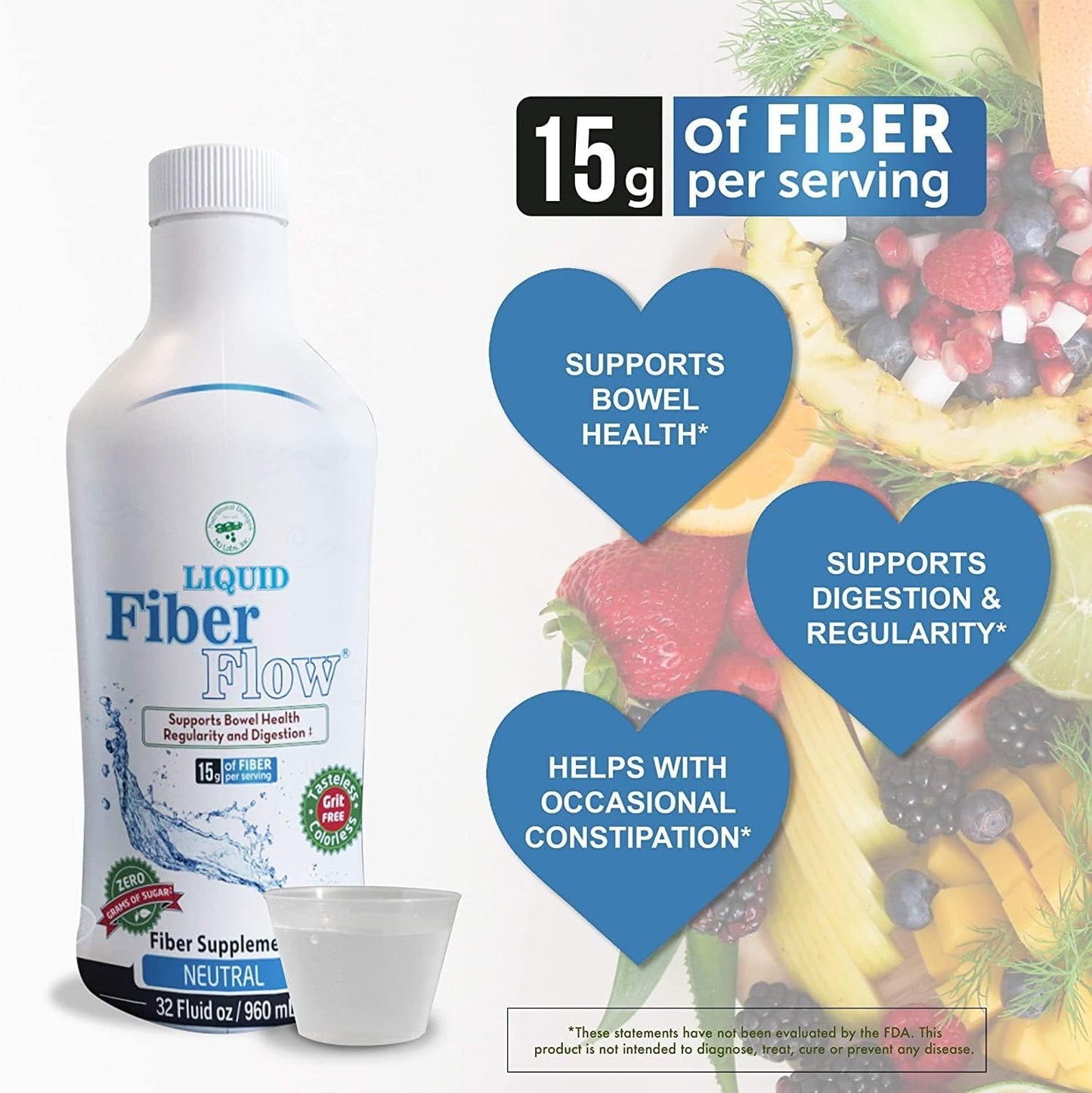 Natural Sugar-Free Prebiotic Inulin Fiber Supplement for Intestinal Balance - Liquid Fiber Flow Drink by Nutritional Designs ND Labs