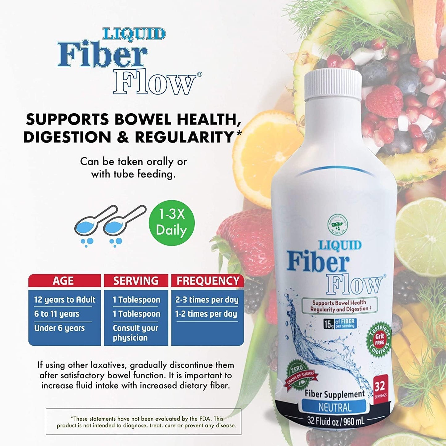 Natural Sugar-Free Prebiotic Inulin Fiber Supplement for Intestinal Balance - Liquid Fiber Flow Drink by Nutritional Designs ND Labs