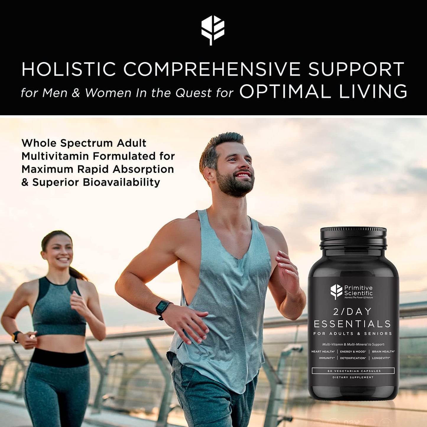 Natural Sugar-Free Whole Food Multivitamins for Adults & Seniors - 2X Daily with Vitamin A, C, D3 - 60 Capsules (30 Servings)