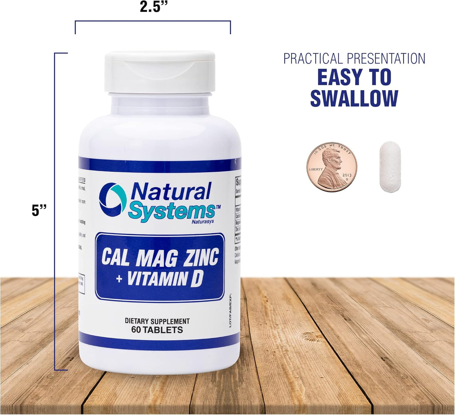 Natural Systems Naturasys Calcium Magnesium Zinc Vitamin D Supplement - 60 Tablets for Immune Support