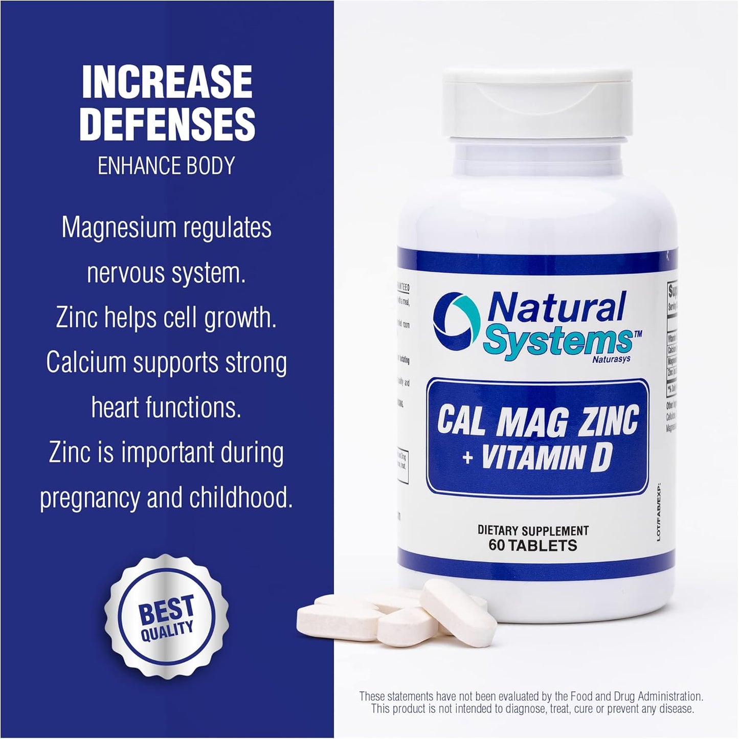 Natural Systems Naturasys Calcium Magnesium Zinc Vitamin D Supplement - 60 Tablets for Immune Support