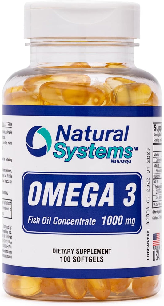 Natural Systems Naturasys Omega 3 1000mg Fish Oil Softgels - Concentrated Supplements for Heart, Eye, Brain, and Joint Support - EPA & DHA Capsules for Daily Diet - 100 Count