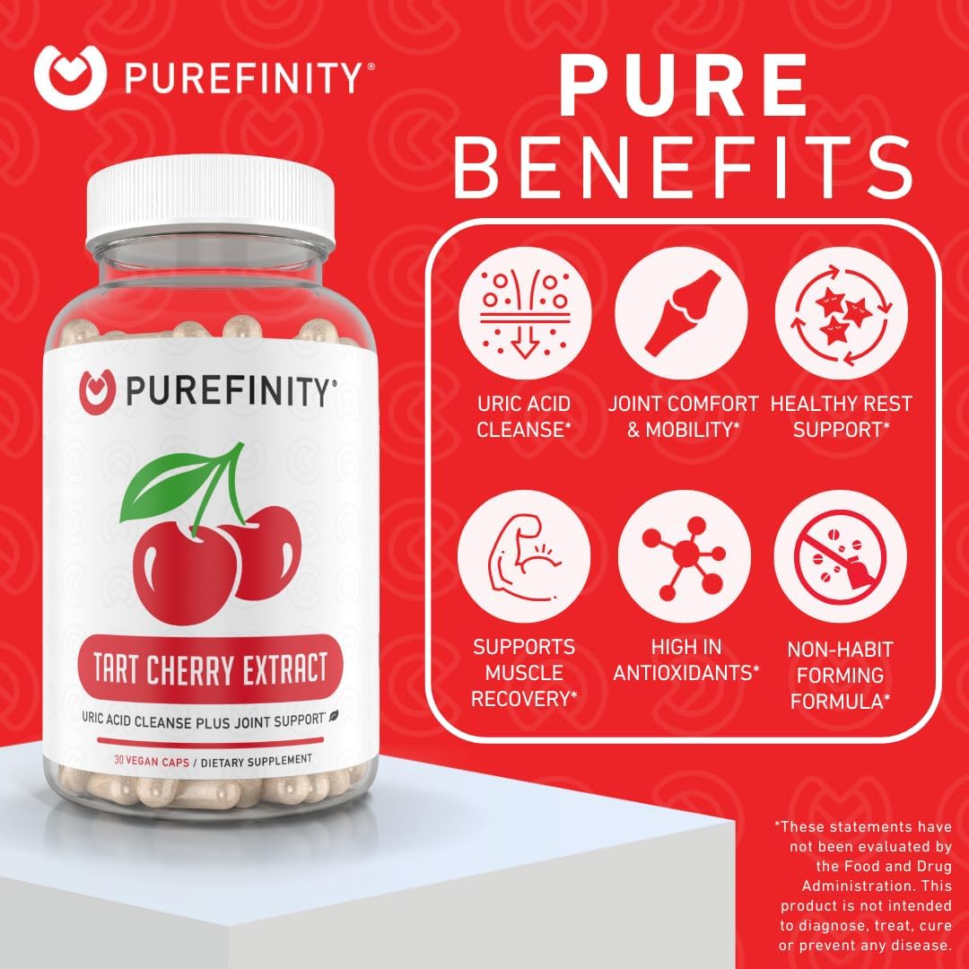 Natural Tart Cherry Capsules for Joint & Muscle Comfort - Uric Acid Flush & Cleanse - Non-GMO, Gluten Free, Vegan - 30 Count