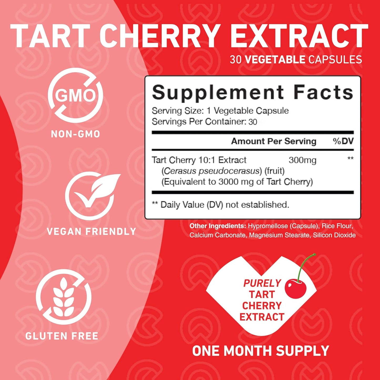 Natural Tart Cherry Capsules for Joint & Muscle Comfort - Uric Acid Flush & Cleanse - Non-GMO, Gluten Free, Vegan - 30 Count