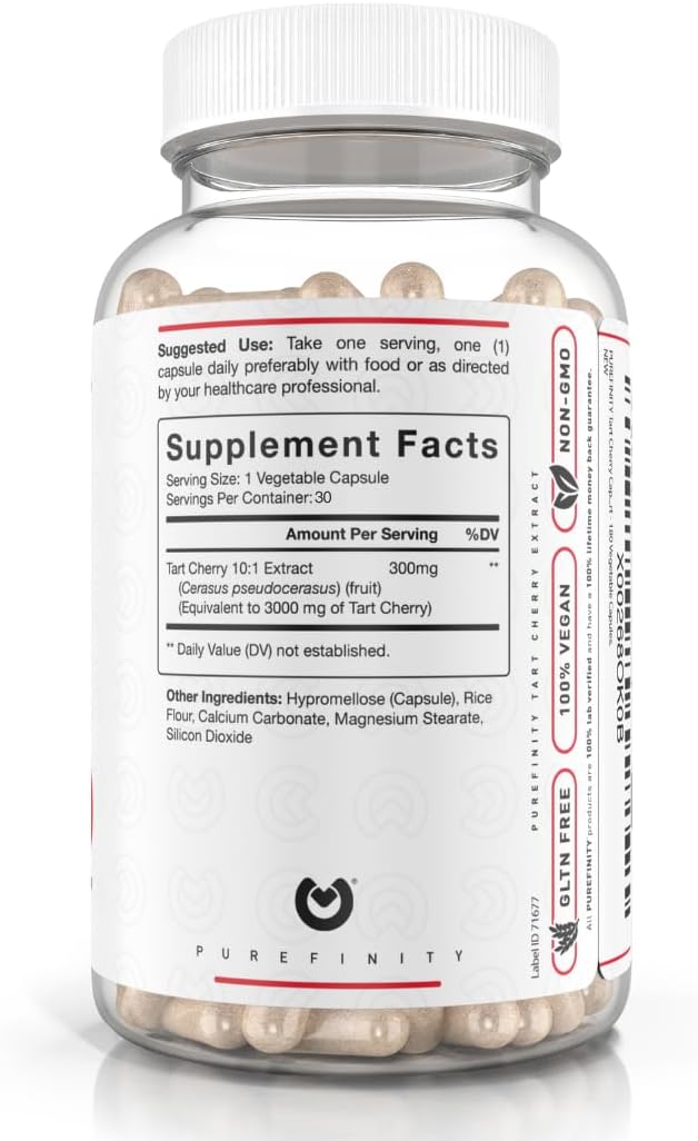 Natural Tart Cherry Capsules for Joint & Muscle Comfort - Uric Acid Flush & Cleanse - Non-GMO, Gluten Free, Vegan - 30 Count