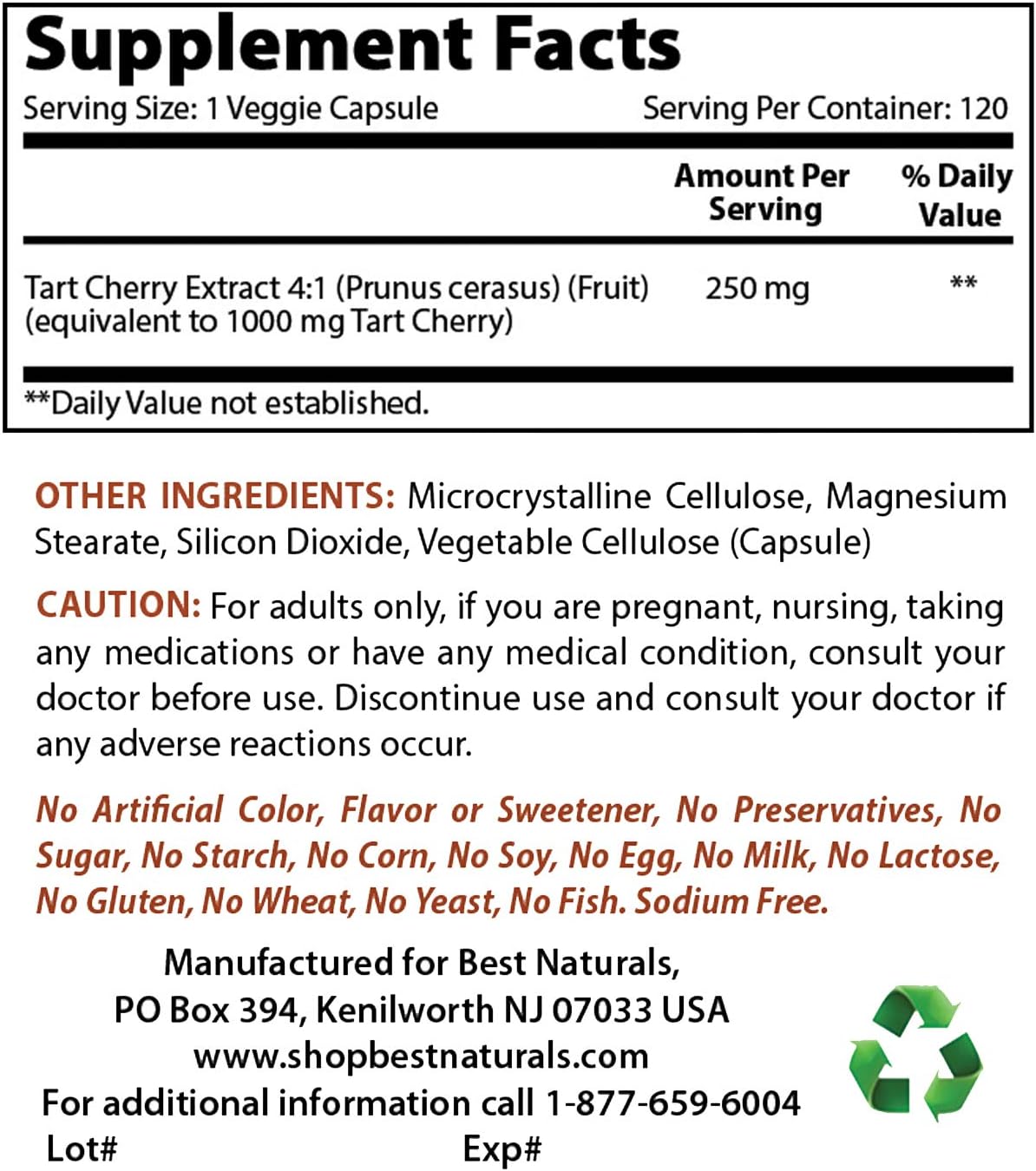 Natural Tart Cherry Extract 1000mg Capsules - Supports Healthy Uric Acid Levels, Joint Function, and Sleep Cycle - Non-GMO - 120 Count