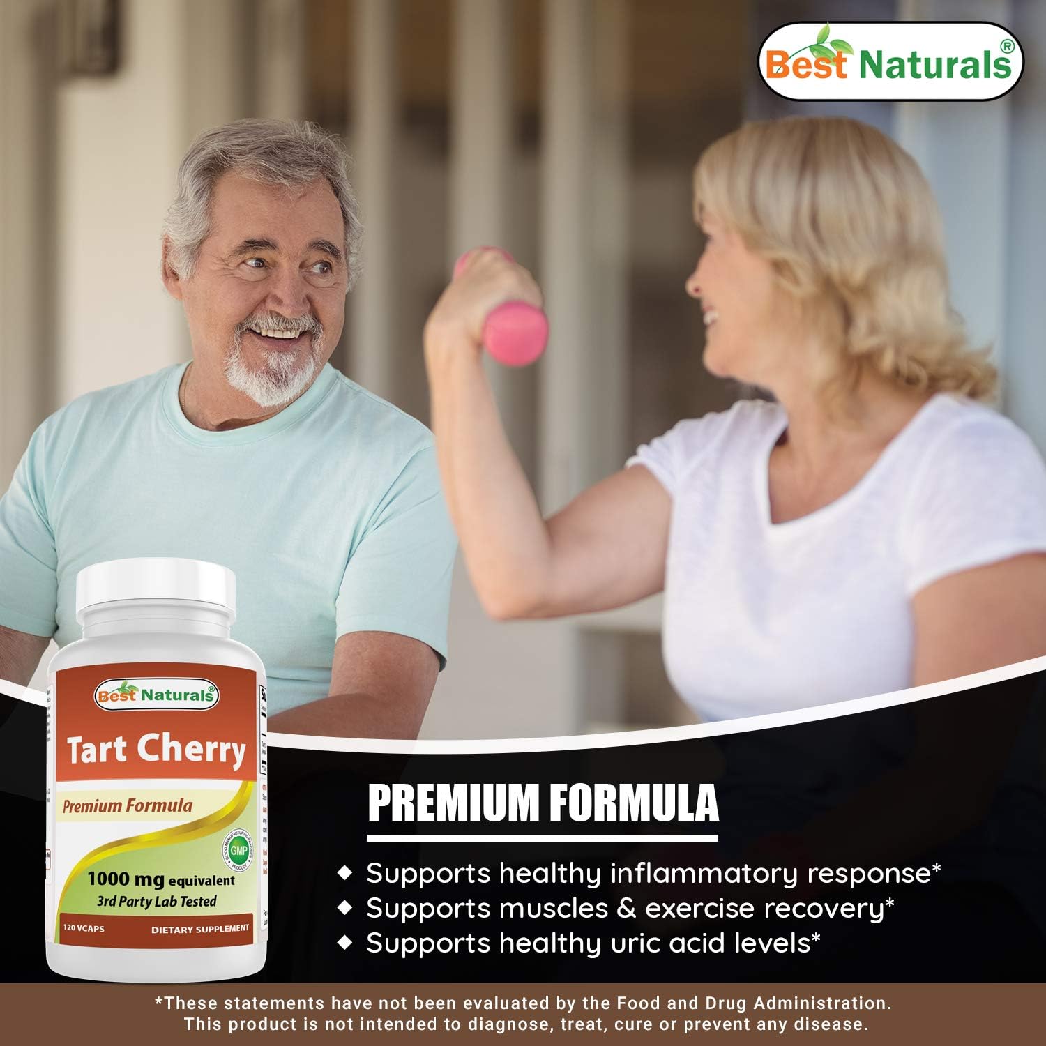 Natural Tart Cherry Extract 1000mg Capsules - Supports Healthy Uric Acid Levels, Joint Function, and Sleep Cycle - Non-GMO - 120 Count